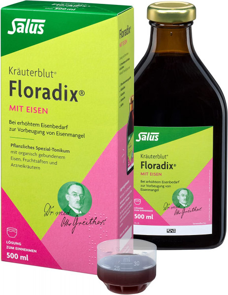 Salus 草本血液Floradix加铁，500ml（绿色/药店产品），药用产品
