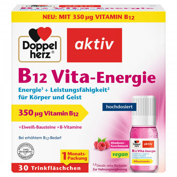 Doppelherz B12 Vita-Energie 30 Ampullen, 341,6g, Nahrungsergänzung hochdosiert, 1-Monats-Packung