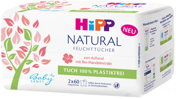 Hipp baby soft wet wipes Natural delicately scented 2 x 60 wet wipes