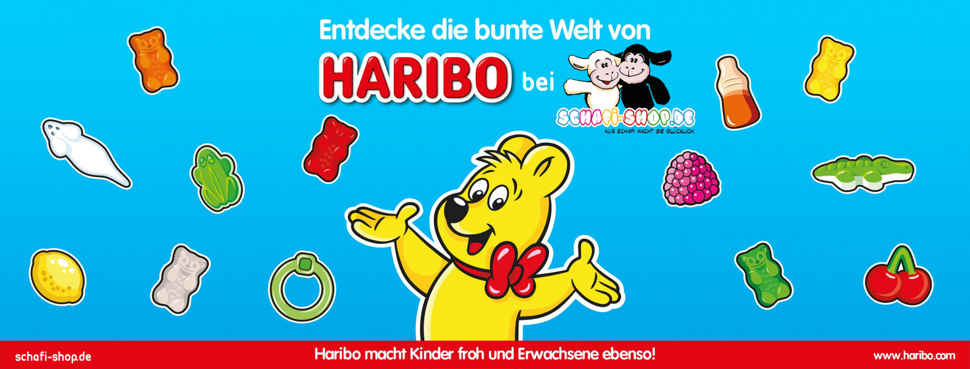 Logotipos de Schafi y Haribo y productos individuales de Haribo