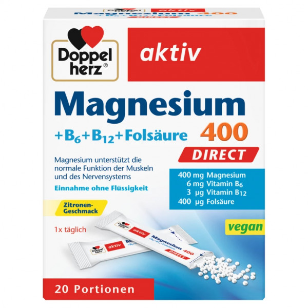 Doppelherz Magnesium + B6 + B12 direct 20 Portionen, Micro-Pallets > Einnahme ohne Flüssigkeit, mit