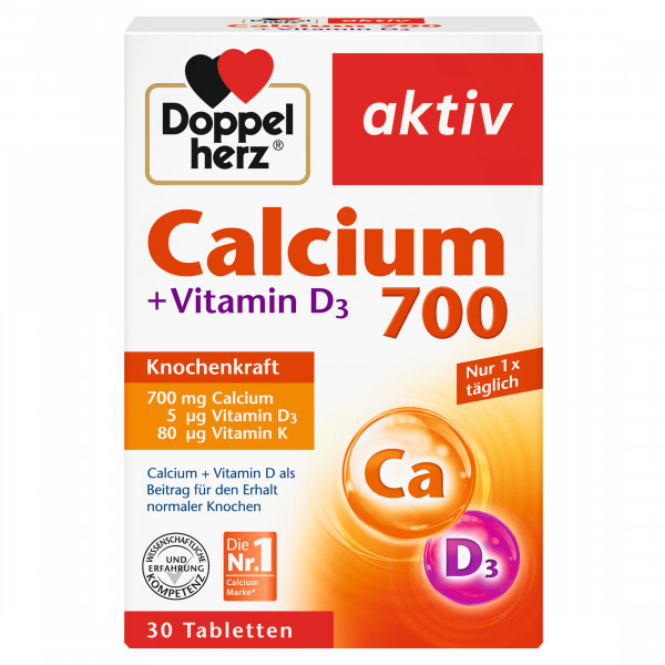 Doppelherz, aktiv, Calcium 700, Knochenkraft, Nr.1, Tabletten, Erhalt der Knochen, Vitamin D3, Vitamin K
