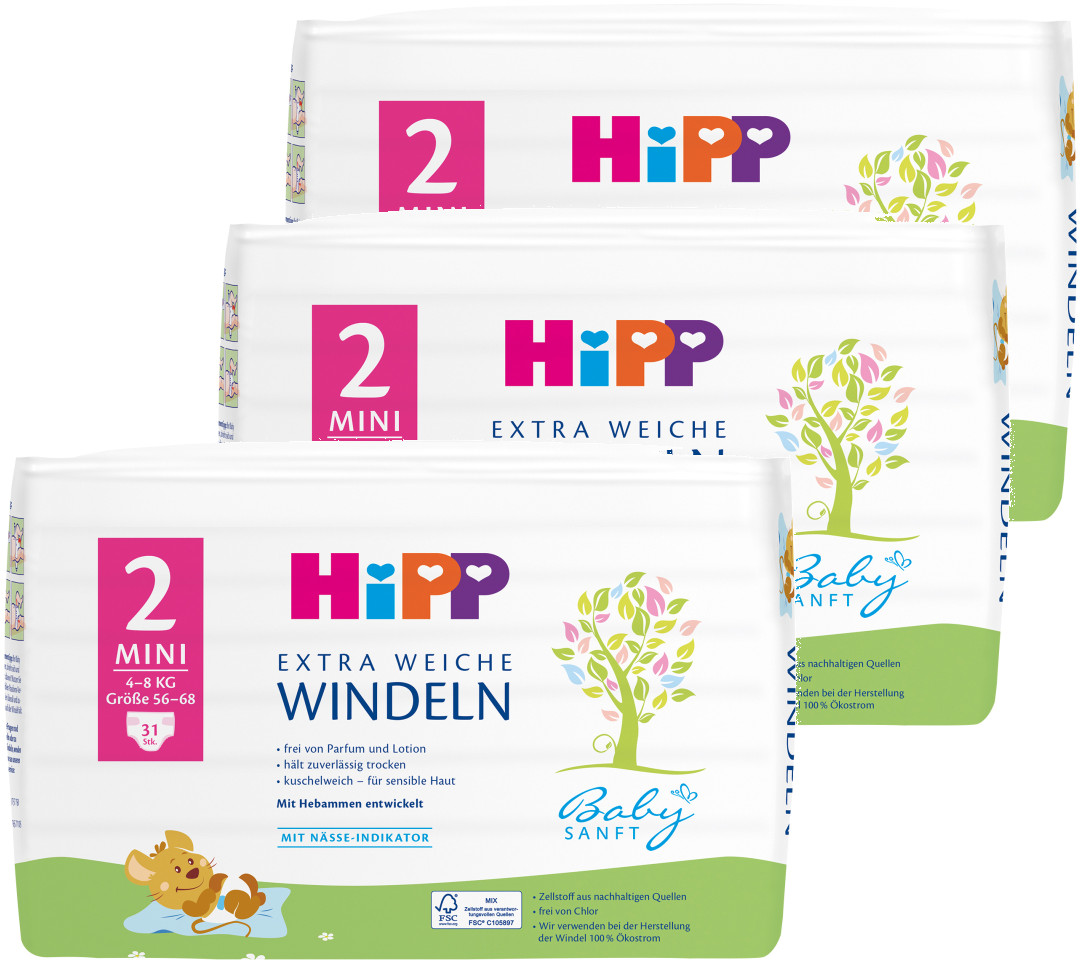 HiPP Babysanft Windeln Gr 1 Newborn Nässe Indikator 144 Stück 2-5kg 