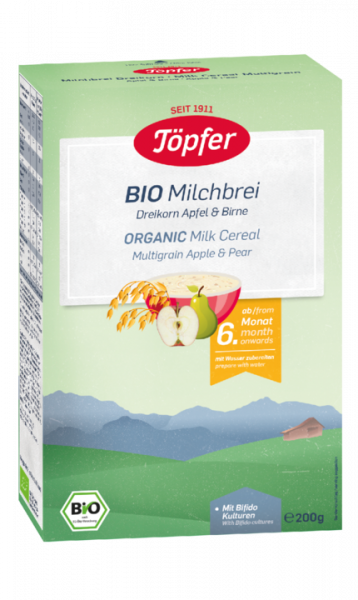 Töpfer organic milk pudding three grain apple & pear from the 6th month, 200g