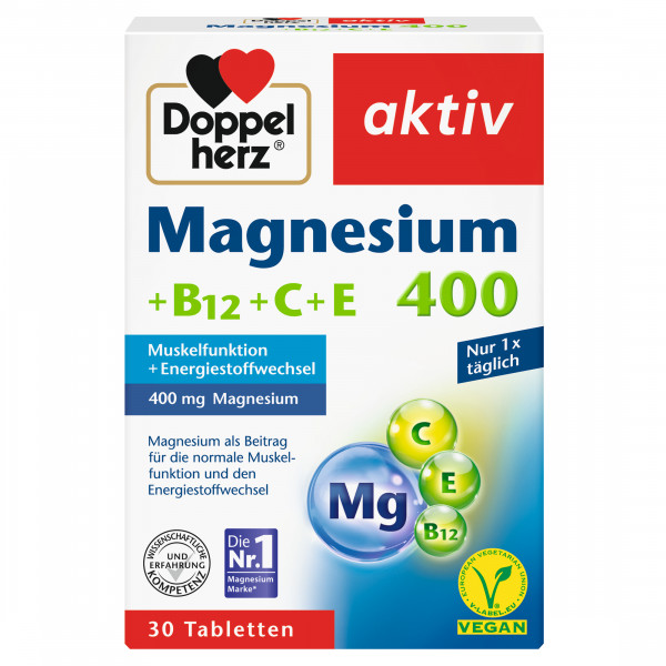 400 mg Magnesium als Beitrag zum normalen Energiestoffwechsel und zur normalen Funktion von Muskeln und des Nervensystems