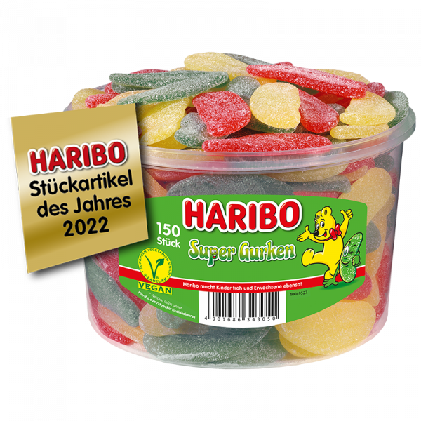 Haribo Super Cucumbers 150 pieces, 1350g round tin