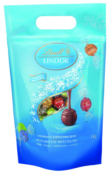 Lindt & Sprüngli Lindor balls bag whole milk mix, milk, pistachio, milk cream, caramel, 1kg