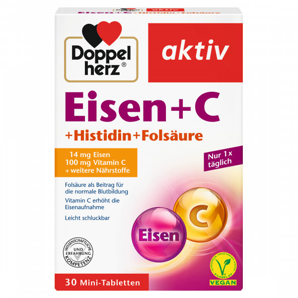 Doppelherz Eisen + C + Histidin + Folsäure, 30 Mini-Tabletten, 11,8g, Nahrungsergänzung