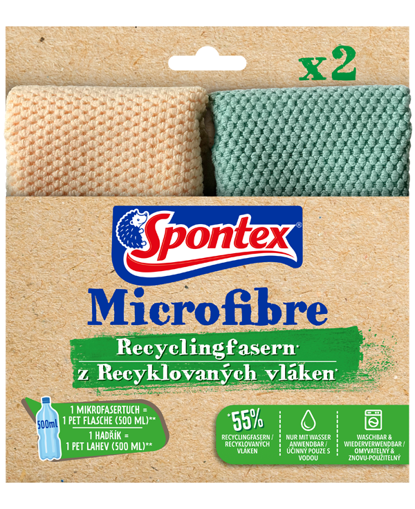 Spontex Microfiber Cloth with Recycled Fibers, Pack of 2