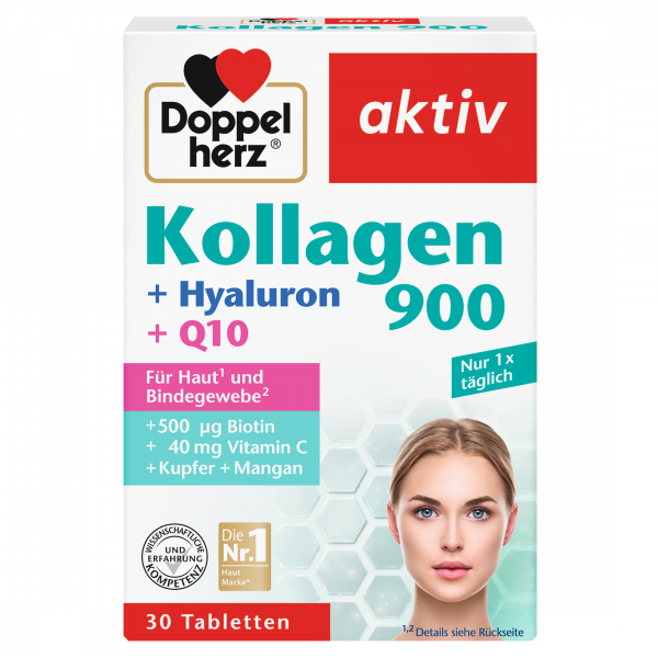 Doppelherz Kollagen 900 Hyaluron Q10 aktiv Tabletten Biotin Vitamin C Kupfer Mangan
