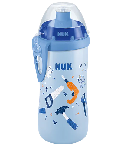 NUK auslaufsichere Babyflasche mit Push-Pull Tülle blau mit Werkzeug