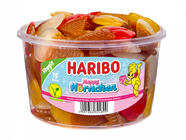 Haribo Happy Hörnchen Veggie boîte ronde 1350g