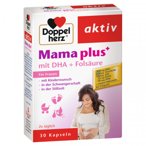 Doble corazón Mama plus+, con DHA + ácido fólico, 30 cápsulas
