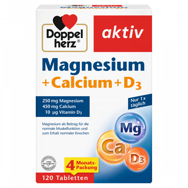 Doppelherz Magnesium + Calcium + D3, 120 Tabletten, 4-Monats-Packung, Nahrungsergänzung