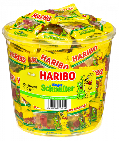 Sucettes pour enfants Haribo 100 mini-sachets en boîte ronde, 1kg