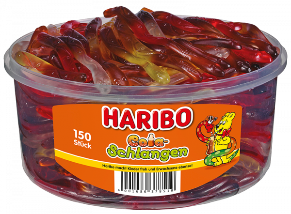 Haribo Cola Snakes 150 pieces in round tin, 1050g
