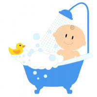 Badewanne mit Baby blau
