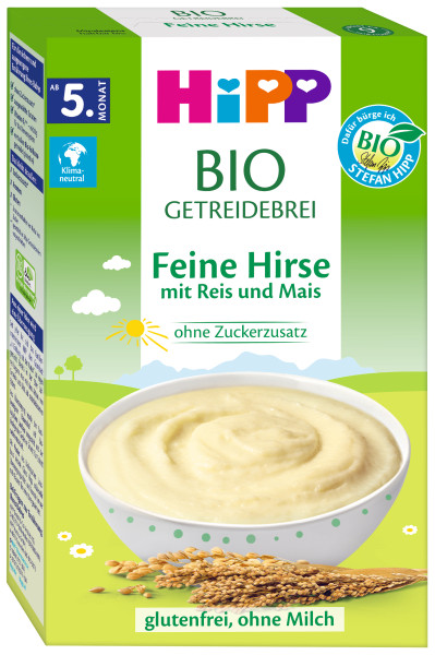 Produktbild von Hipp BIO-Getreidebrei "Feine Hirse mit Reis und Mais" (ohne Zuckerzuusatz)