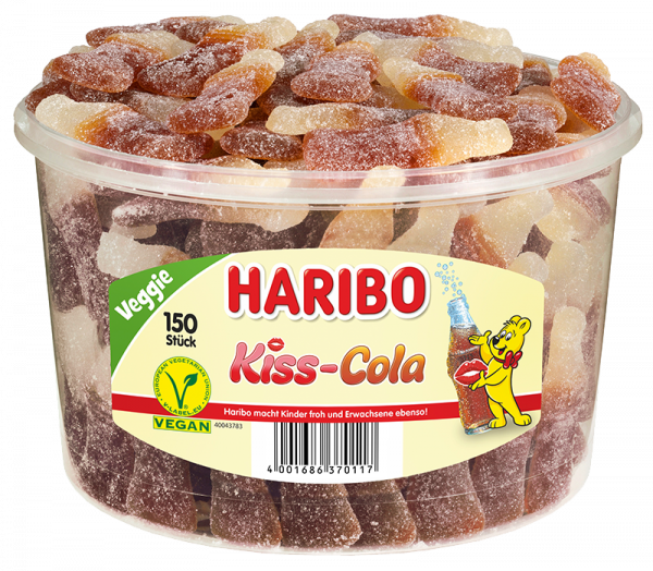 HARIBO Kisscola sind sauer-kandierte Cola-Flaschen in der spritzigen Geschmackskombination von Cola und Zitrone.